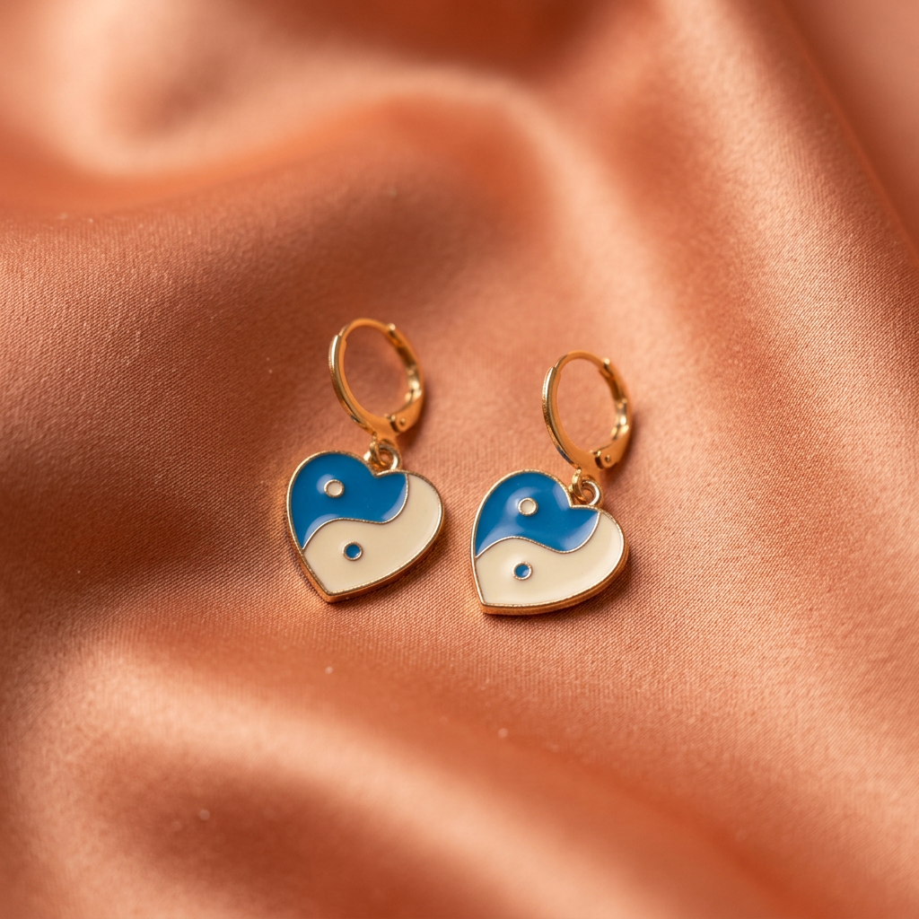 Yin-Yang Heart Drop Earrings