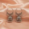 Oxidised Silver Hoop Jhumka Earrings with Intricate Dome Design-Stainless steel