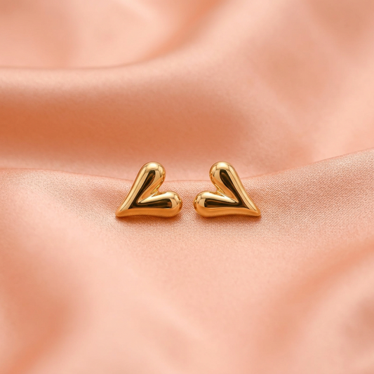 Minimal Gold Heart Stud Earrings – Stainless Steel