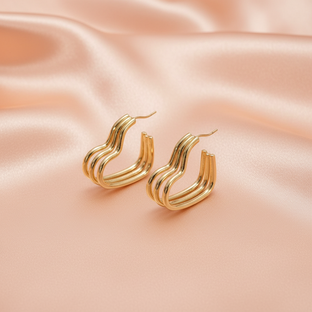 Chunky Gold Twisted Hoop Earrings with Sculpted Design- Stainless steel