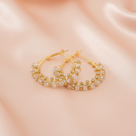 Crystal Embellished Gold Hoop Earrings for Women – Statement Party Design