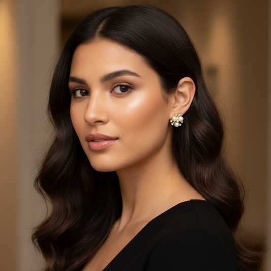 Elegant Pearl & Floral Stud Earrings Set – Gold Finish