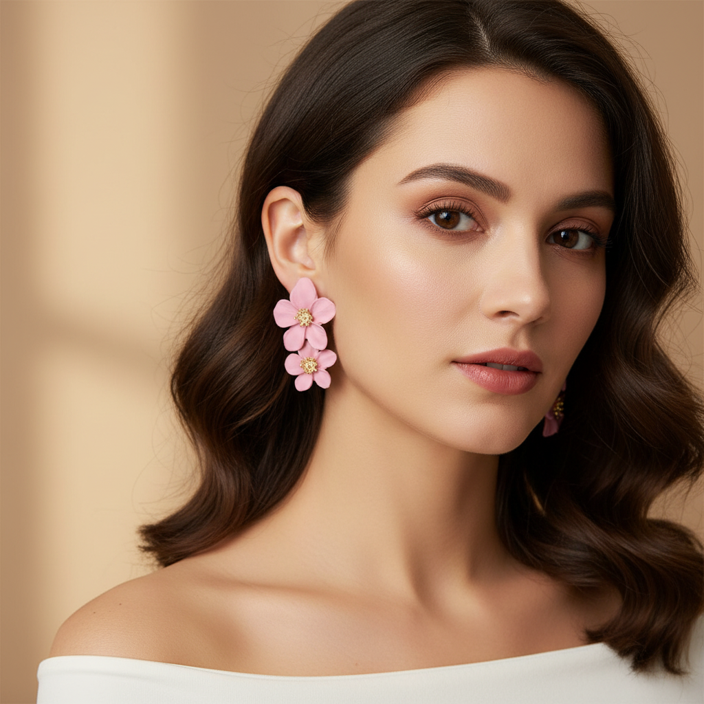 Vibrant Pink Flower Stud Earrings – Bold & Elegant Jewelry