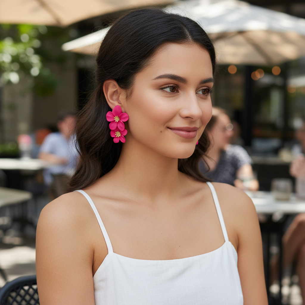 Vibrant Pink Flower Stud Earrings – Bold & Elegant Jewelry