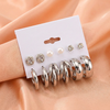 Silver Tone Hoop & Stud Earrings Combo Set (6 Pairs) – Pearl & Crystal Minimal Fashion Jewelry