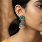 Oxidised Silver Jhumka Earrings with Stone Detailing