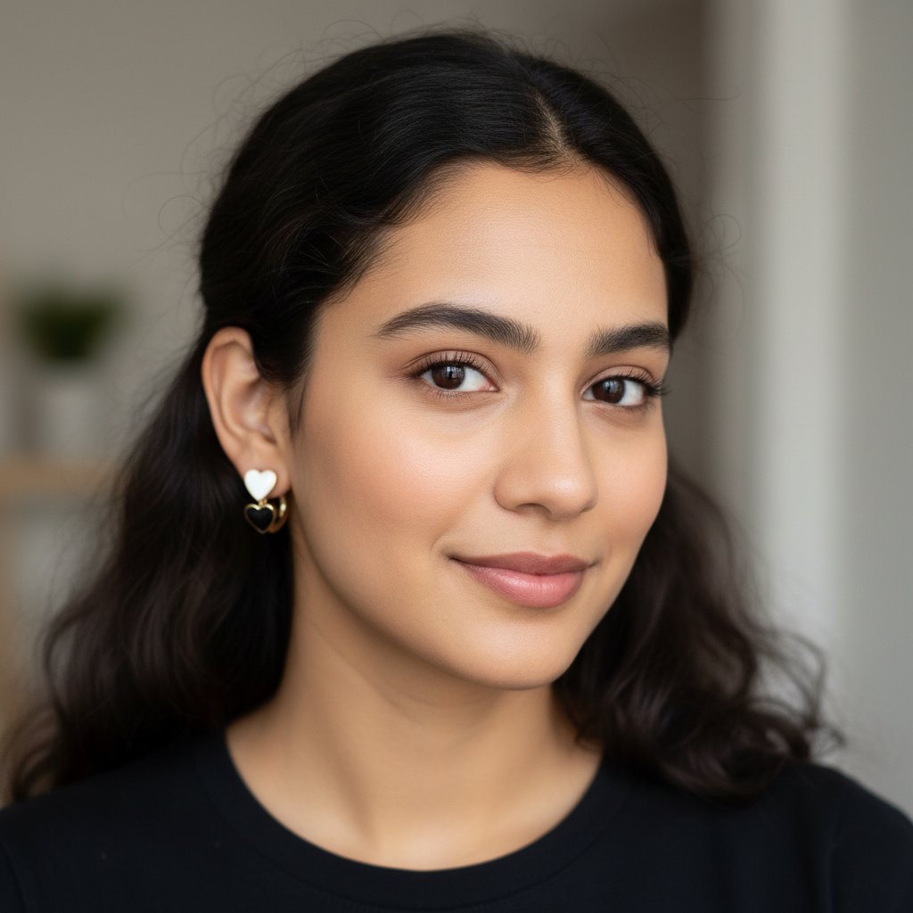Gold Double Heart Hoop Earrings with Black & White Stone Detailing- Stainless steel