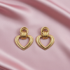 Bold Gold Double Heart Statement Earrings – Chunky Linked Design- Stainless steel