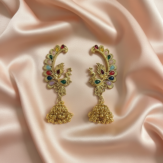 Royal Peacock Multi-Color Jhumka Earrings- Stainless Steel