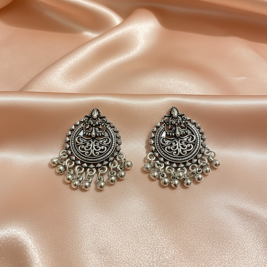 Oxidised Silver Goddess Chandbali Earrings for Women – Temple Ethnic Design