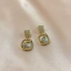 Gold Pearl Square Drop Earrings with Crystal Accent
