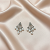 Elegant Pearl Fan Drop Earrings – Silver Finish