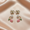 Elegant Pearl & Floral Stud Earrings Set – Gold Finish | BME