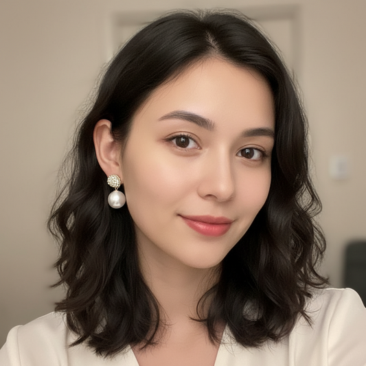 Crystal Stud Pearl Drop Earrings – Elegant Gold-Tone Statement