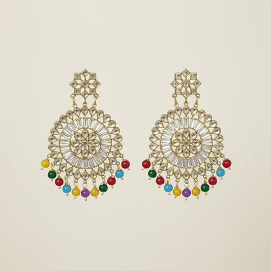 Royal Kundan Multicolor Statement Circular Earrings- Stainless Steel