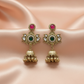 Royal Kundan Pearl Jhumka Earrings with Ruby & Emerald Accents-Stainless steel