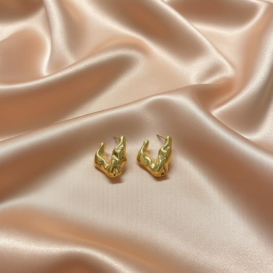 Gold Abstract Sculpted Statement Earrings- Stainless Steel
