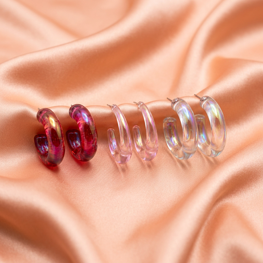 Transparent Acrylic Hoop Earrings - Set of 3