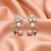 Floral Pearl & Rose Hoop Earrings – Elegant Statement Design
