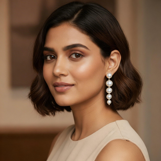 Classic Multi-Layer Pearl Drop Earrings – Elegant Statement Design
