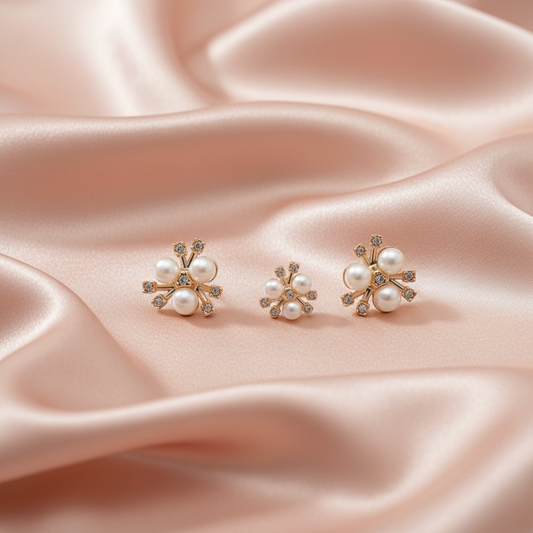 Floral Pearl & Crystal Statement Earrings – Elegant Gold Finish