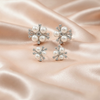 Silver Floral Pearl & Crystal Statement Earrings – Elegant Designer Style