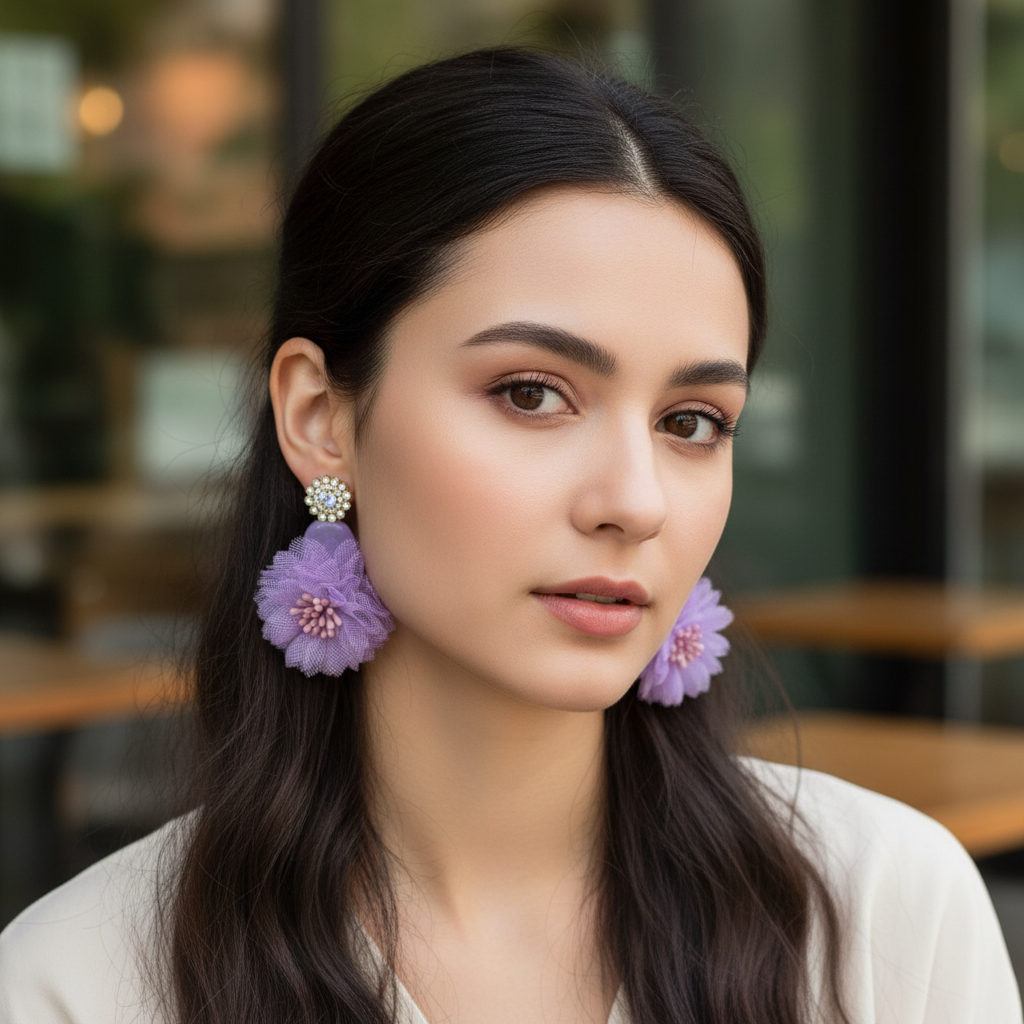 Floral Statement Earrings with Crystal Stud Detailing-Stainless steel