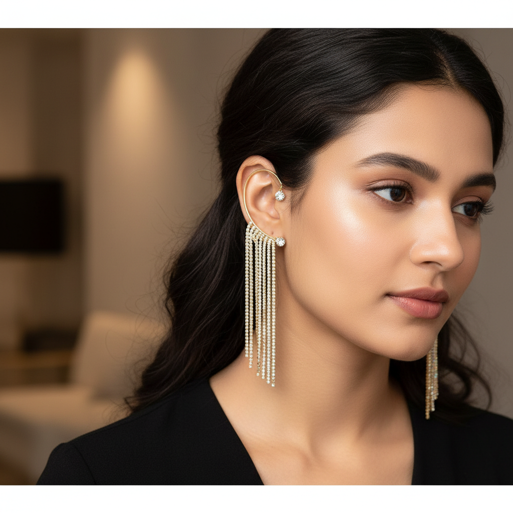 Luxury Rhinestone Tassel Hoop Earrings with Long Crystal Chains