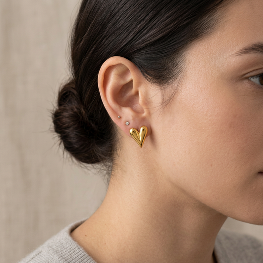 Minimal Gold Heart Stud Earrings – Stainless Steel