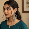 Traditional Peacock Oxidised Silver Chandbali Earrings
