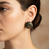 Bold Black & Gold Wave Stud Earrings – Statement Design