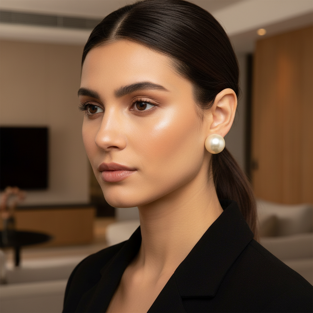 Classic Pearl Stud Earrings for Women – Elegant Gloss Finish