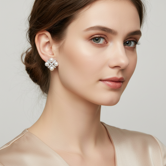 Pearl Cross Stud Earrings – Elegant Statement Design