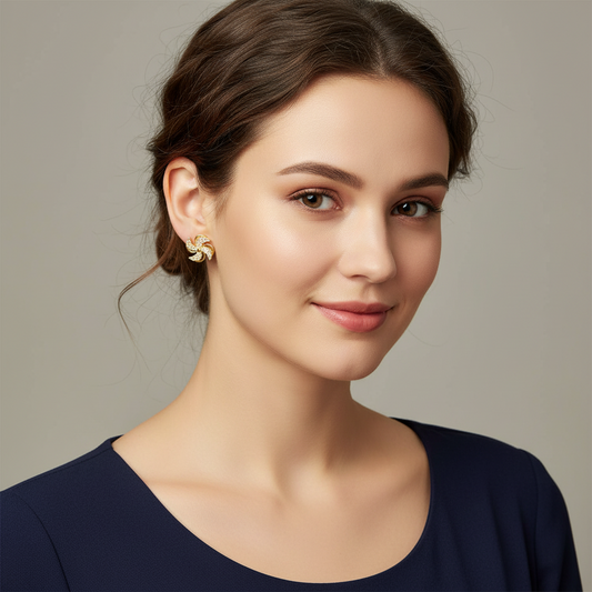 Gold Spiral Crystal Stud Earrings – Statement Swirl Design