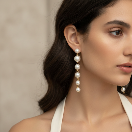 Layered Pearl Drop Earrings for Women – Elegant Long Statement Design