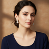 Chic Pearl Drop Earrings with Square Crystal Stud – Gold Finish