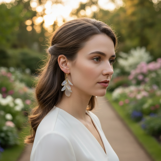 Elegant Translucent Leaf Drop Earrings – Gold Finish
