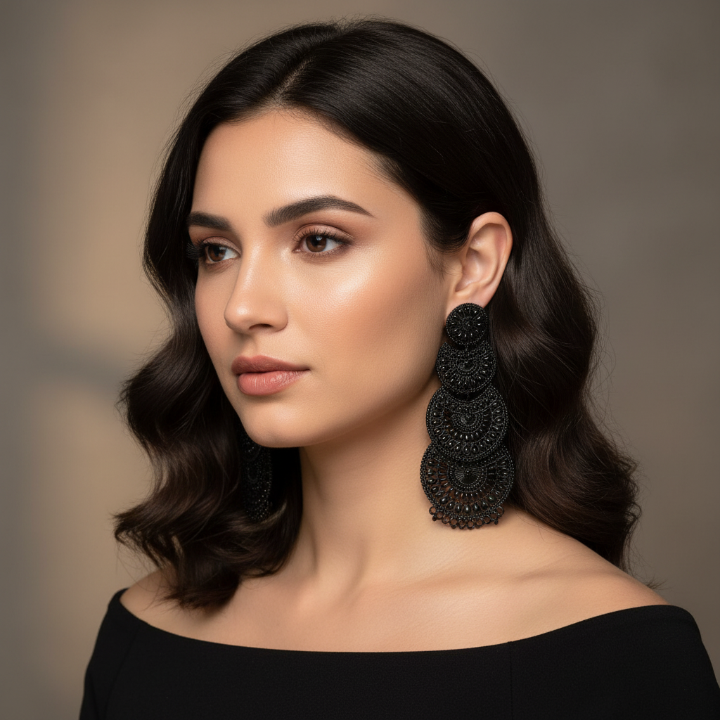 Black Oxidized Statement Jhumka Earrings-Stainless steel