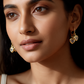 Golden Crystal Heart Charm Hoop Earrings