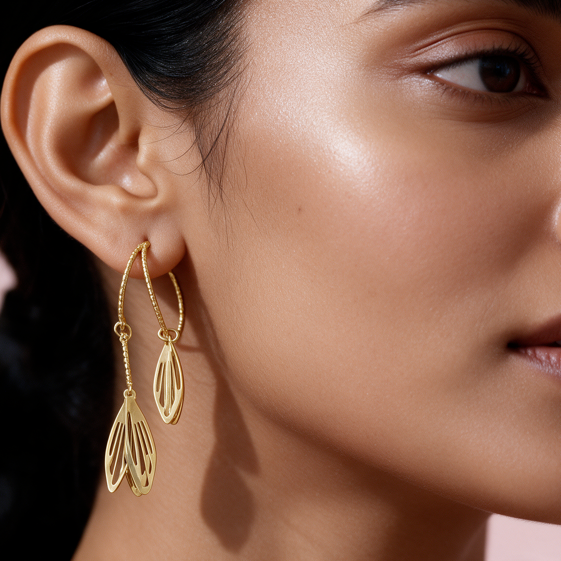 Golden Leaf Charm Drop Earrings