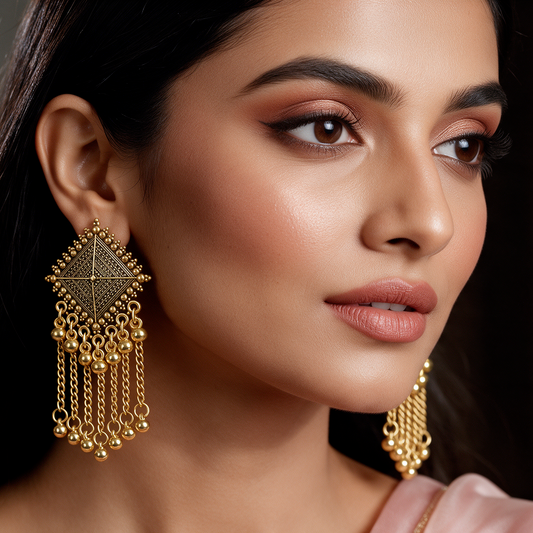 Antique Gold Geometric Tassel Earrings