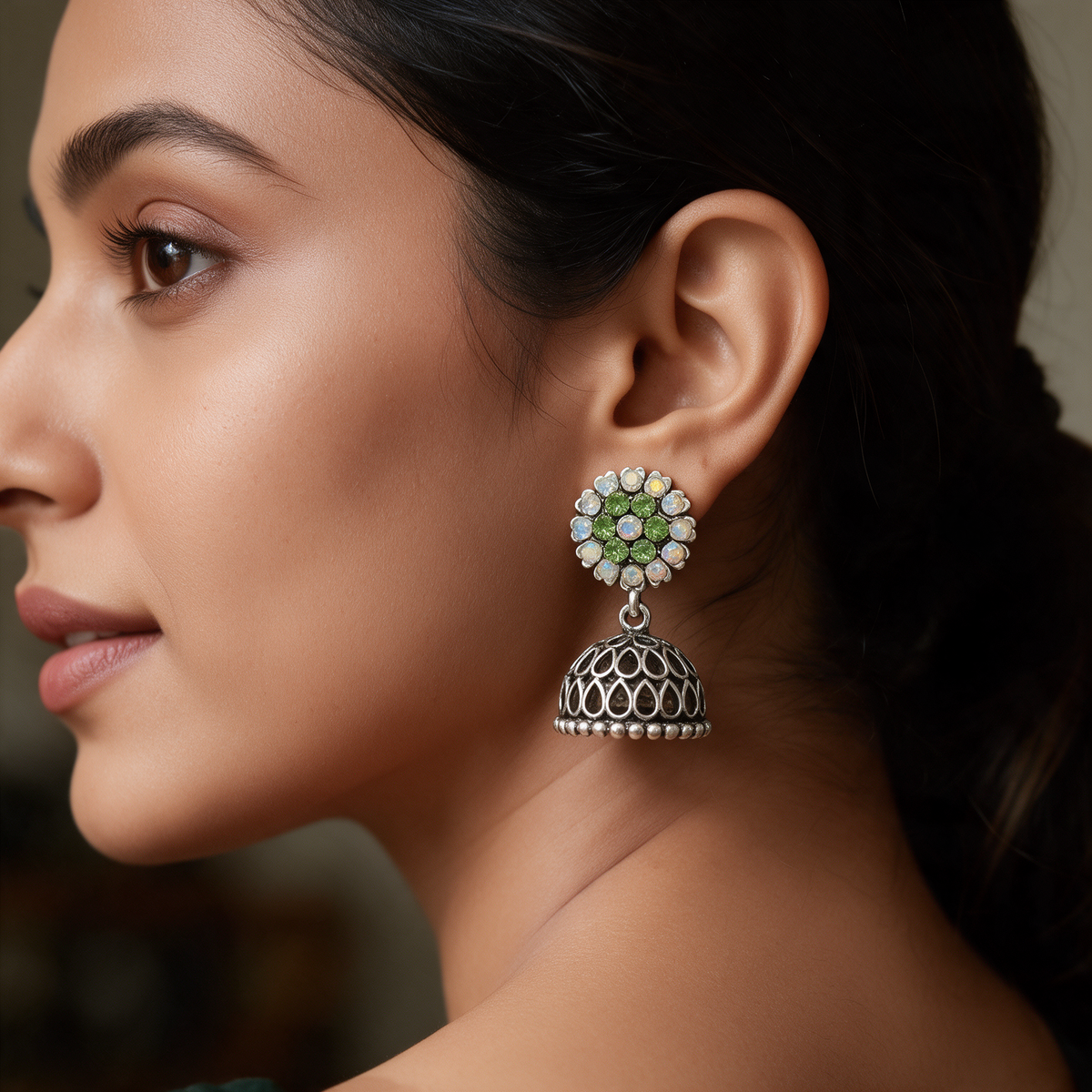 Multicolour Oxidised Jhumka Earrings