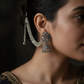 Oxidised Silver Multicolor Jhumka Earrings with Chain