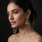 Antique Gold Kundan Pearl Jhumka Earrings with Chain