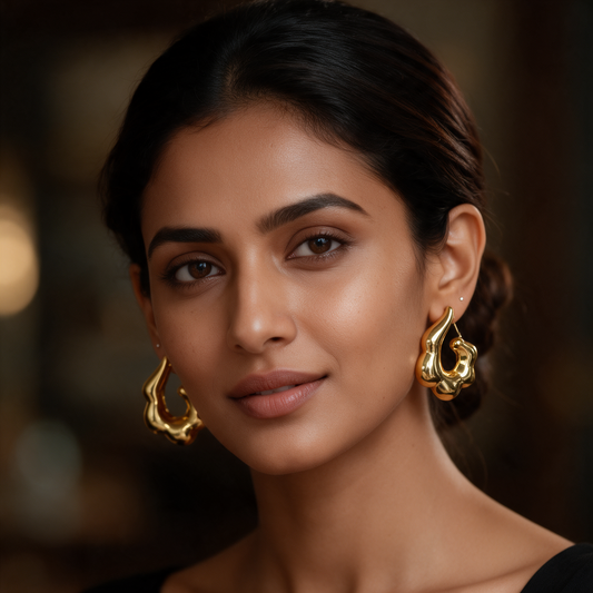 Gold Abstract Sculpted Hoop Earrings