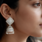 Silver Mirror Work Pearl Jhumka Earrings