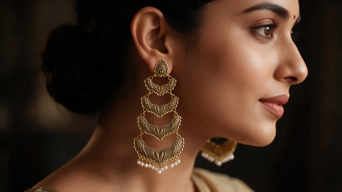 Antique Gold Layered Pearl Drop Earrings