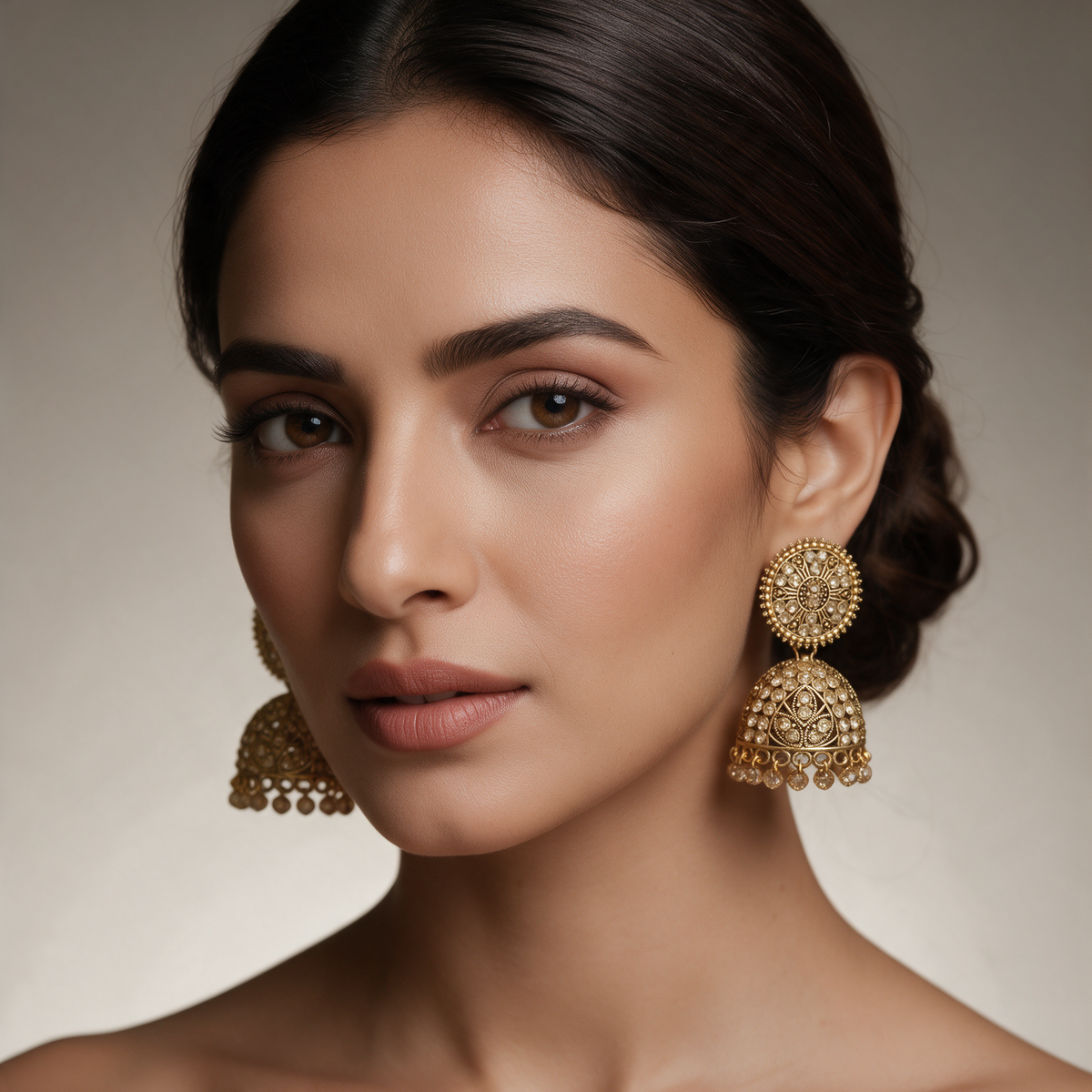 Golden Kundan Jhumka Earrings