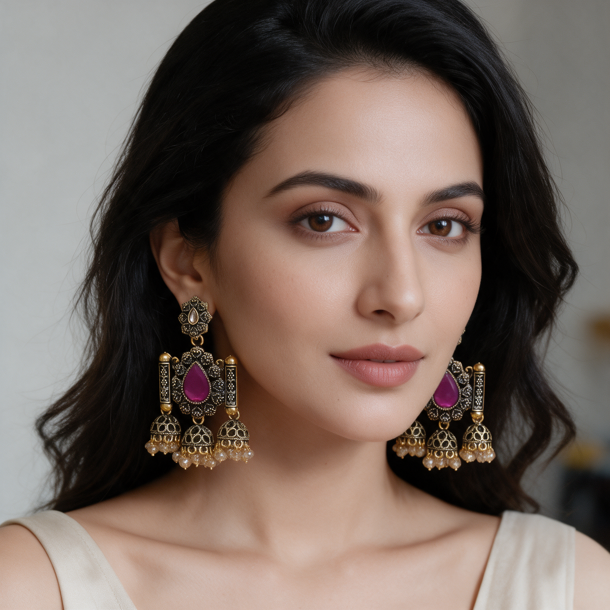 Multicolour Oxidised Jhumka Earrings