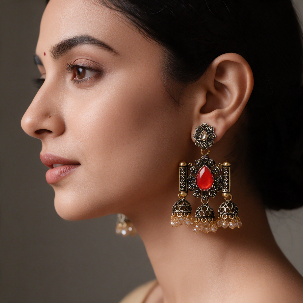 Multicolour Oxidised Jhumka Earrings
